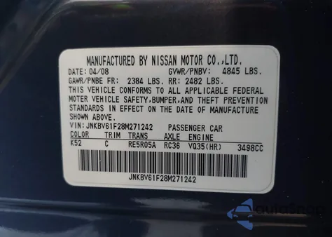 2008 Infiniti G35X z USA, uszkodzony, nr VIN JNKBV61F28M271242